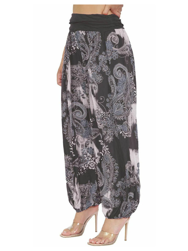 Wide Leg Trousers Women's Paisley Print Italian Baggy Harem Long Pants Alibaba Trousers UK