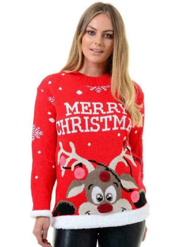 Women's Christmas Jumpers Knitted Multi Colour Pom Pom Novelty Reindeer Jumper..