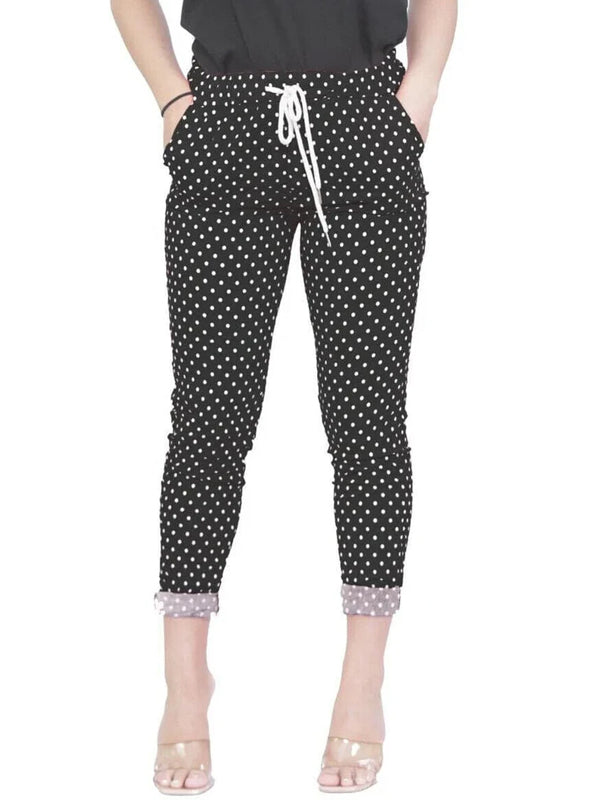 Women's Italian Causal Stretch Magic Polka & Zebra Print Trouser Summer Pants.