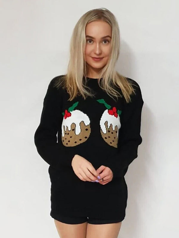 Women's Rude Christmas Jumpers Valium & Wine Knitted Rude Christmas Sweater